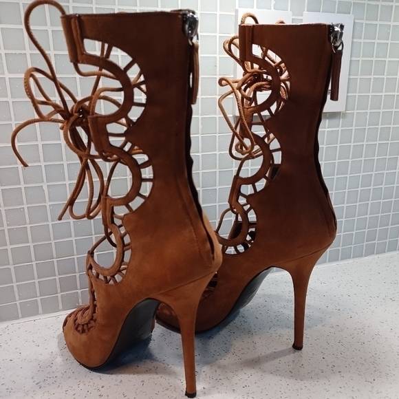 Giuseppe Zanotti lace up scalloped gladiator suede boots sandals heels - Picture 8 of 12